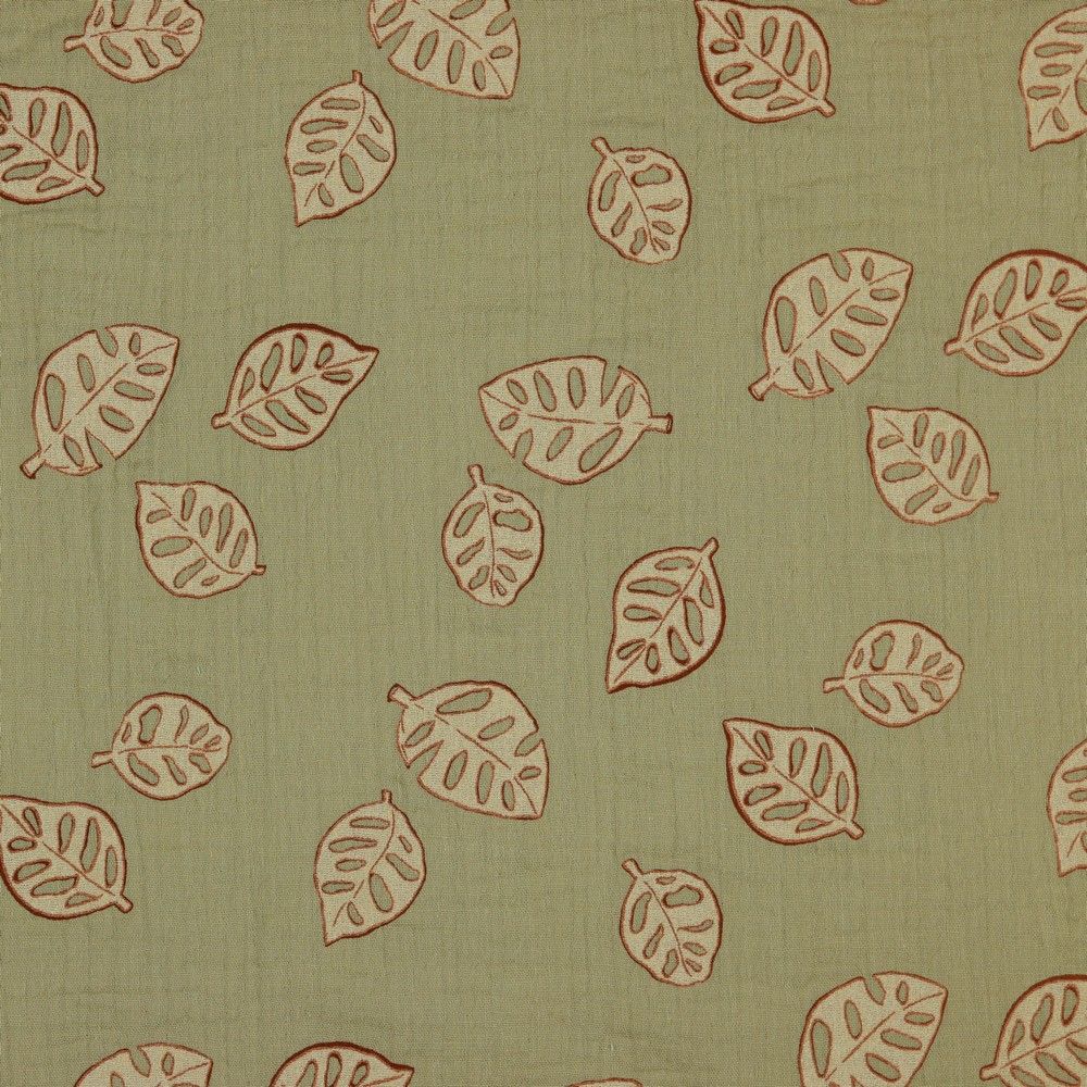 ​Double gauze Monstera leaves, kleur beige