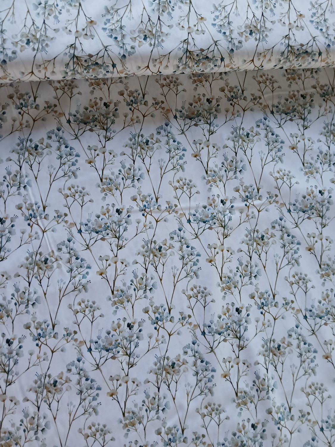 ​Poplin katoen digital springflowers, kleur blue/white