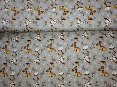 ​Poplin katoen digital rabbit, kleur taupe