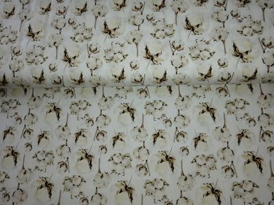 ​Poplin katoen digital cotton flowers, kleur cream