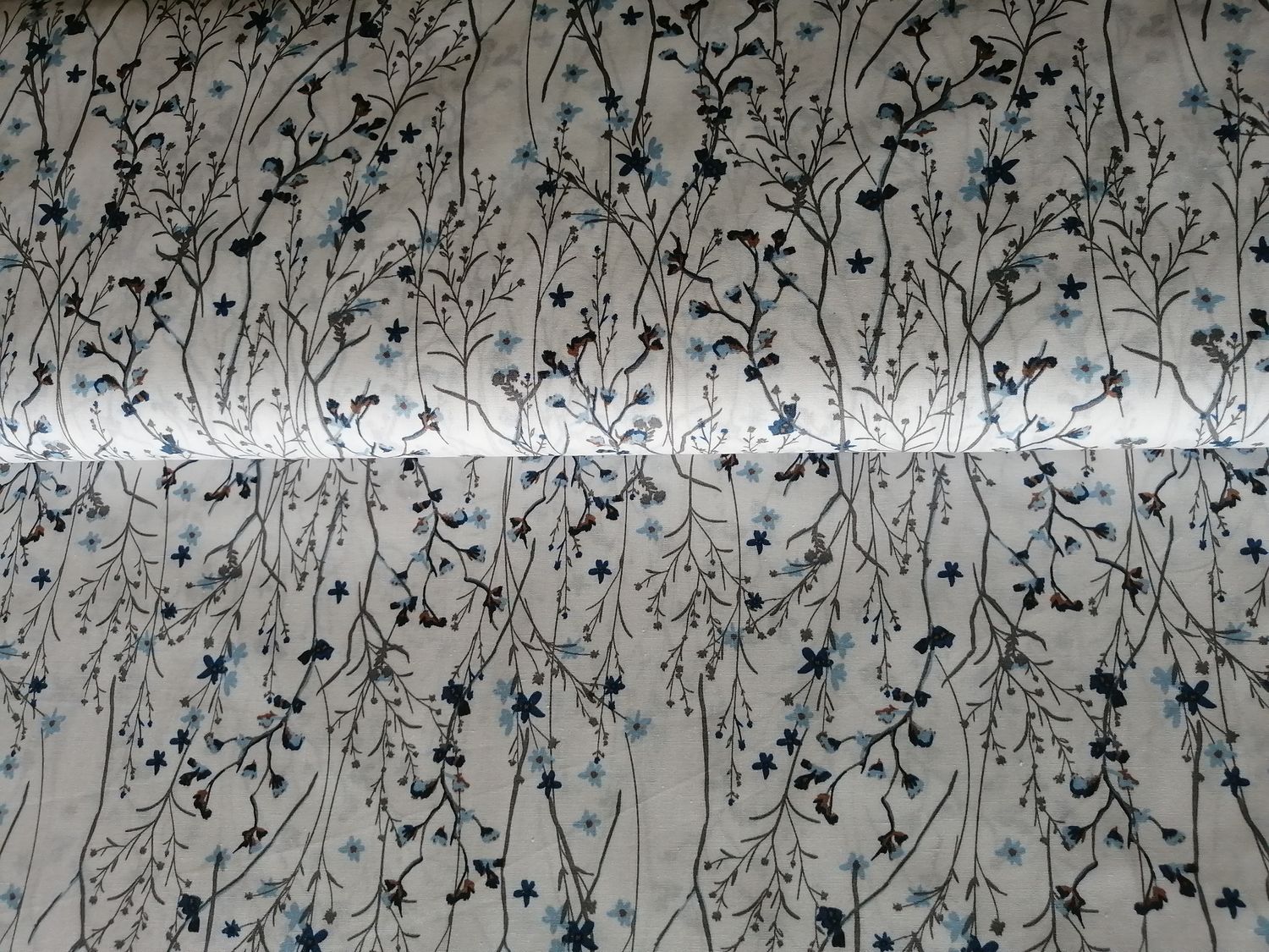 Poplin katoen mille fleurs oud blauw