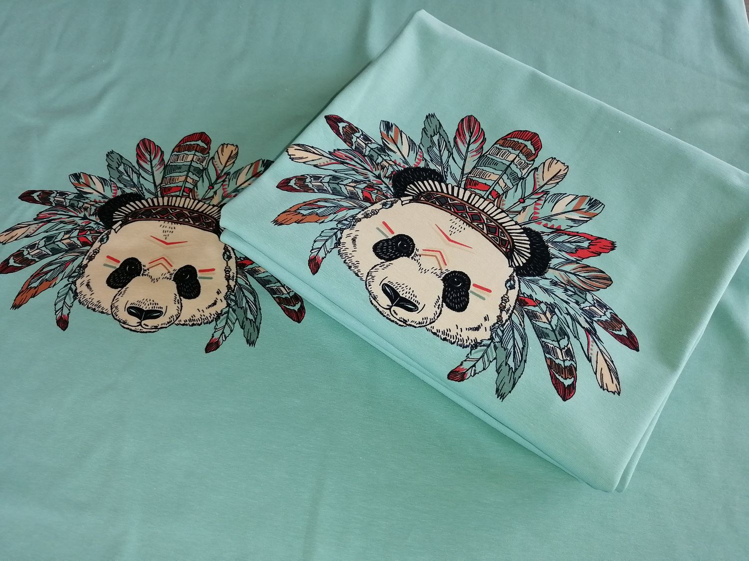 ​Jersey paneelstof indian panda, kleur dusty mint