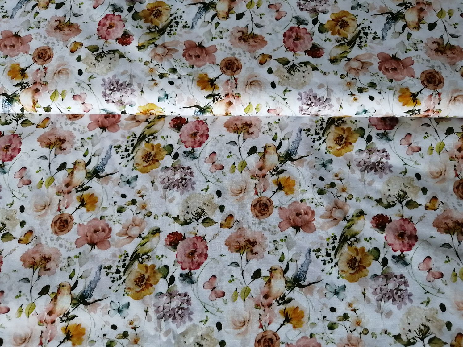 Katoen digital flowers/birds rosen