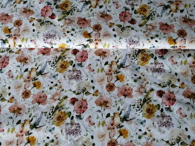 Katoen digital flowers/birds rosen