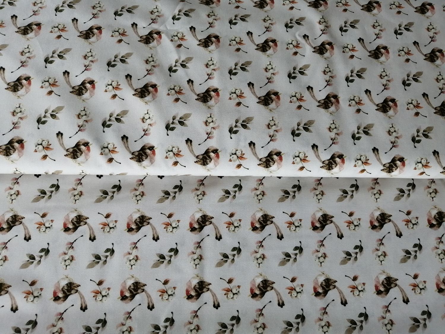 Katoen digital bird robin beige