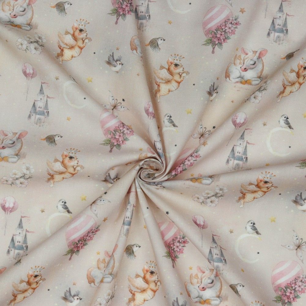 Poplin katoen digital fantasy light salmon