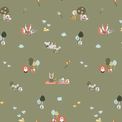 Poplin katoen picnic time moss green