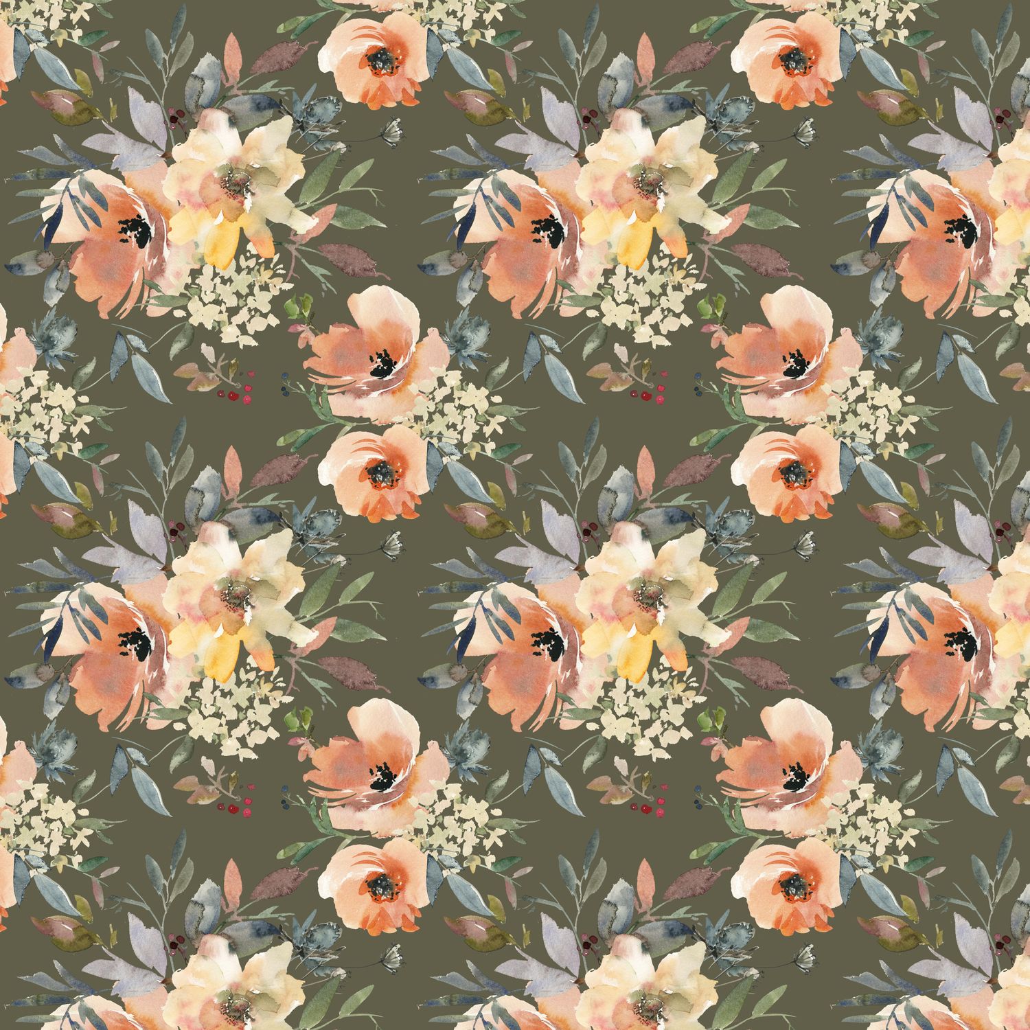 French Terry digital flowers pickle