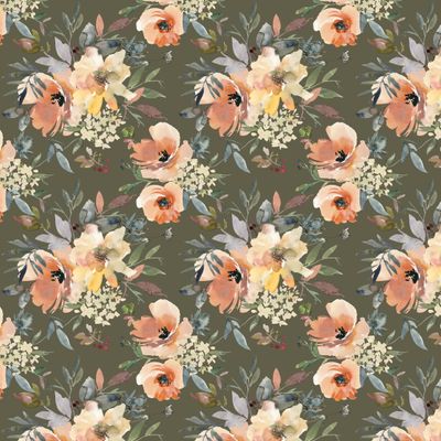 French Terry digital flowers pickle