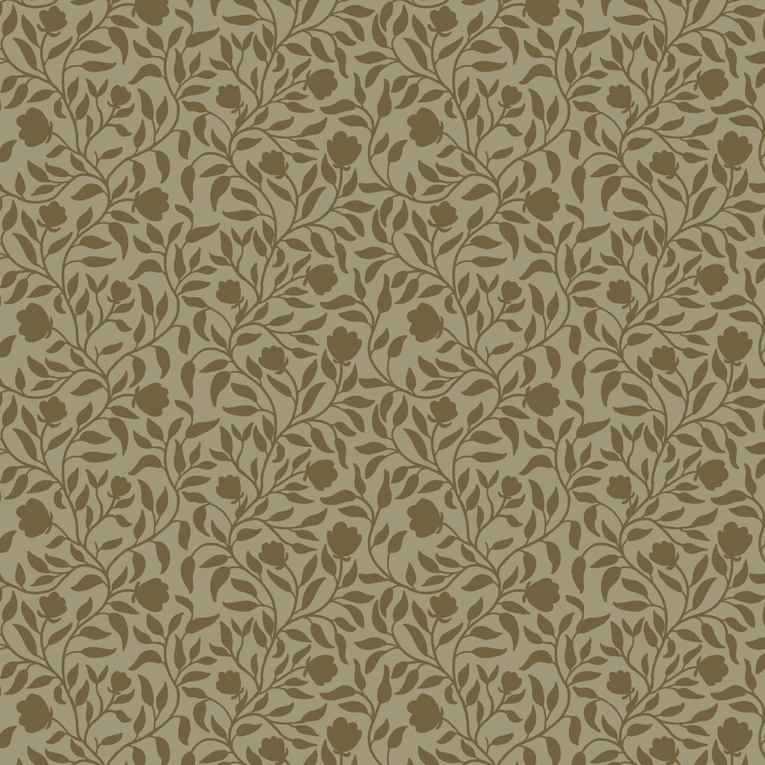 ​Katoen/satijn met stretch leaves/flowers moss green