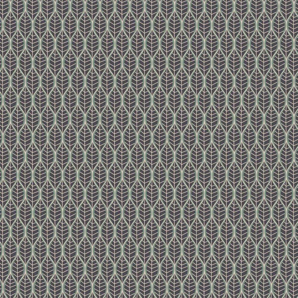 Poplin katoen leaves met stretch dark grey