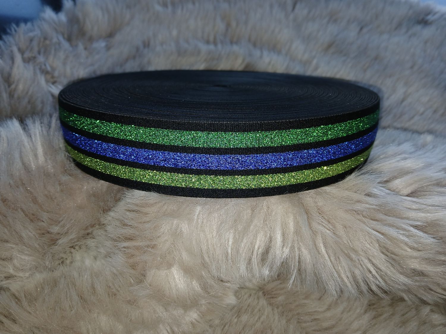 ​Taille sierelastiek Multi color groen met glitter