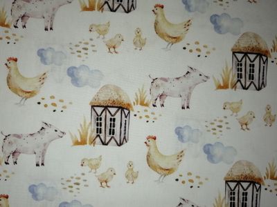 Poplin digital boerderijdieren kipjes/varkentjes