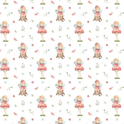 Poplin katoen digital sweet elf, white