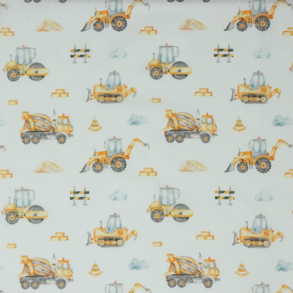 Poplin katoen digital werkvoertuigen, geel.