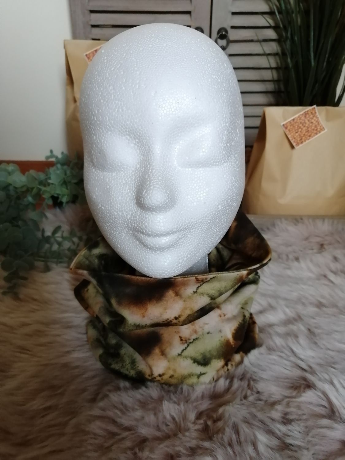 Handgemaakte Colsjaal voor kinderen, Tye Die mosgroen.