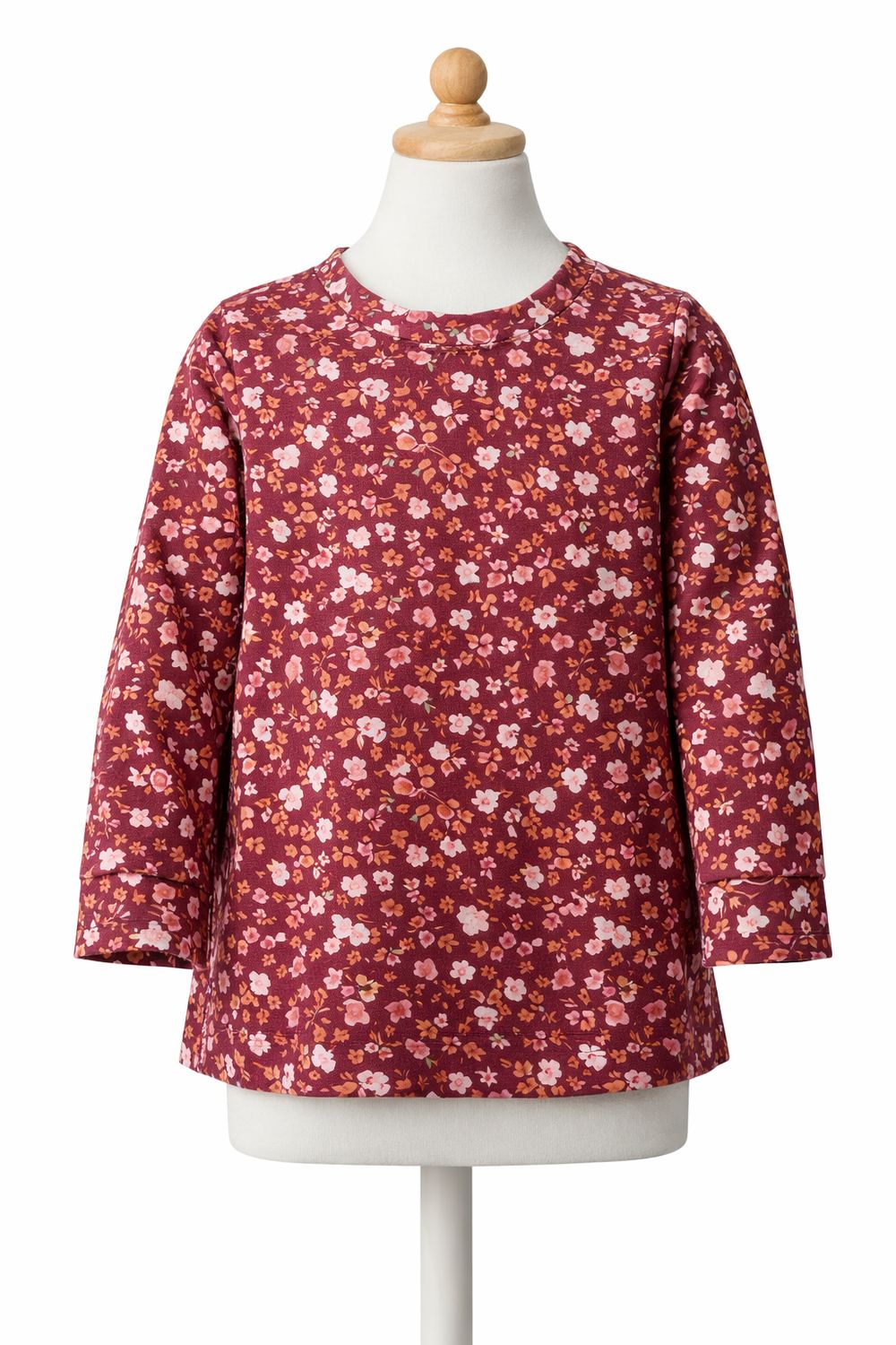 Longsleeve getailleerd met bloemenprint, wine.