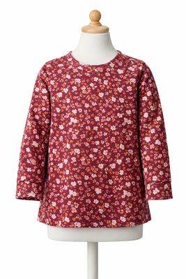 Longsleeve getailleerd met bloemenprint, wine.