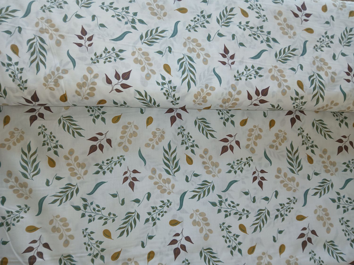 ​Poplin katoen digital bladeren, groen/wit