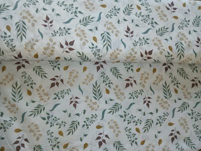 ​Poplin katoen digital bladeren, groen/wit