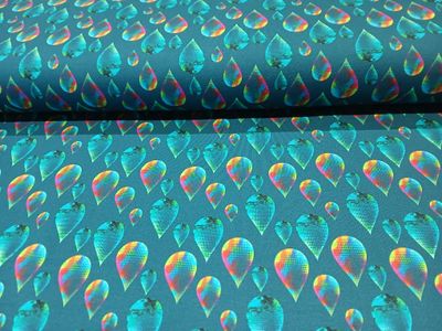 ​French Terry digital regenboog druppels