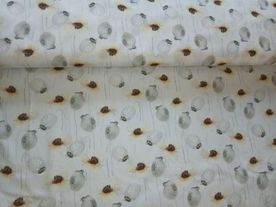 Poplin katoen digital Big flowers cream