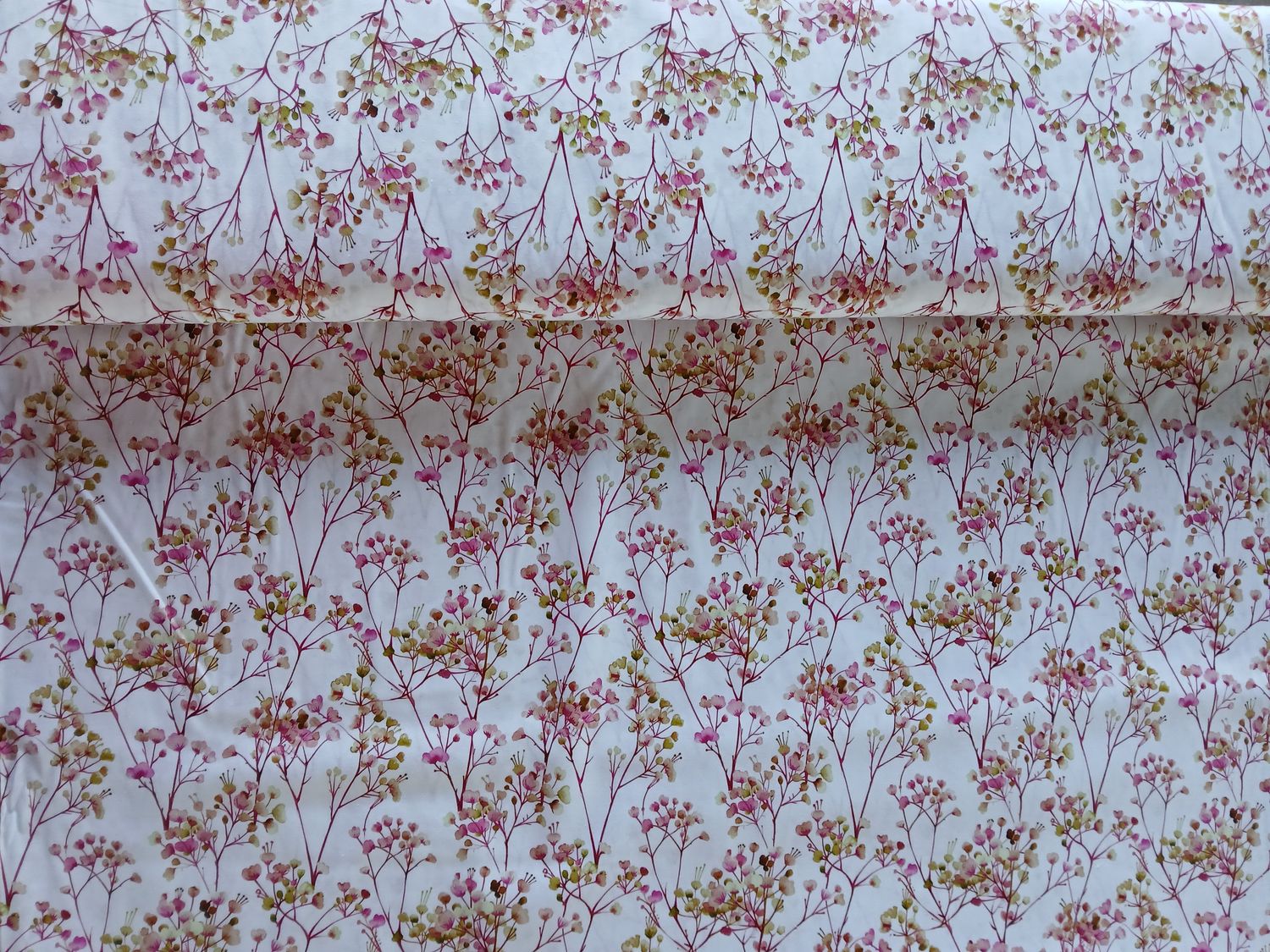 ​Poplin katoen digital springflowers, kleur rose/white
