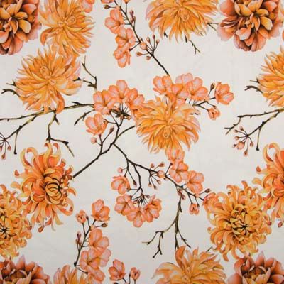 Jersey digital grote bloemen, wit/oker Jersey digital grote bloemen, wit/oker