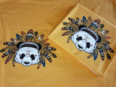 ​Jersey paneelstof panda indiaan, oker