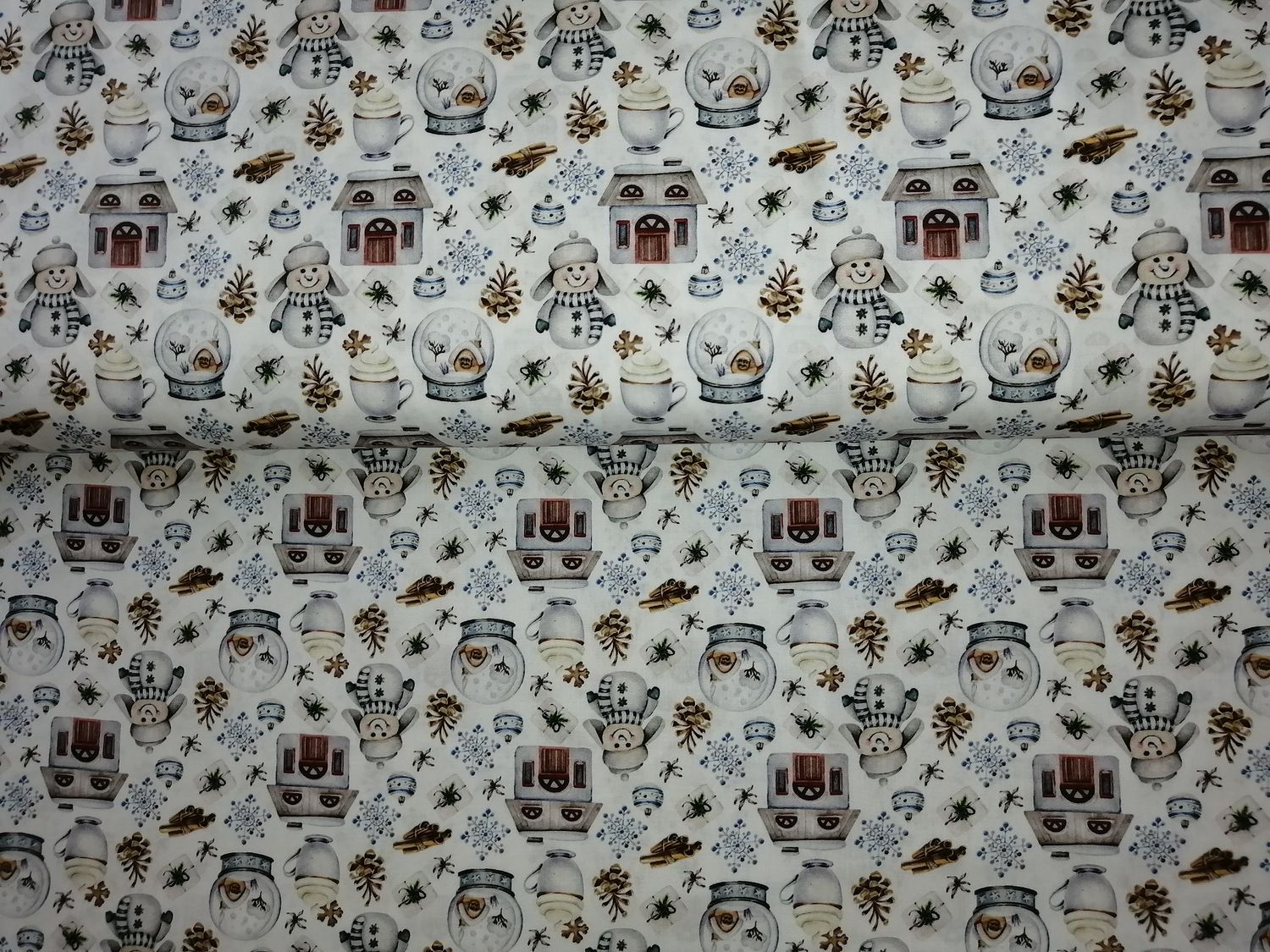 Poplin katoen digital Snowman snoozy, kleur white