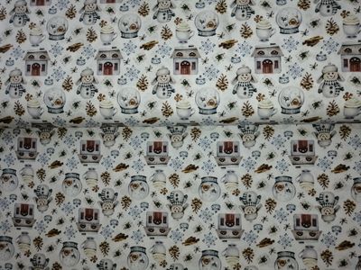 Poplin katoen digital Snowman snoozy, kleur white