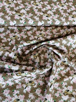 Corduroy/ribfluweel birds/flowers babycord brown