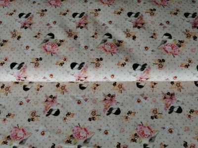 ​Corduroy/ribfluweel birds/flowers babycord ecru