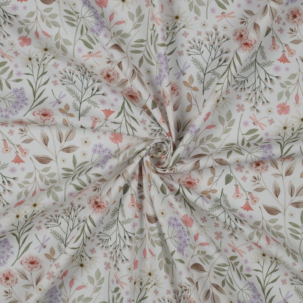 Poplin katoen digital fijne bloemen, wit