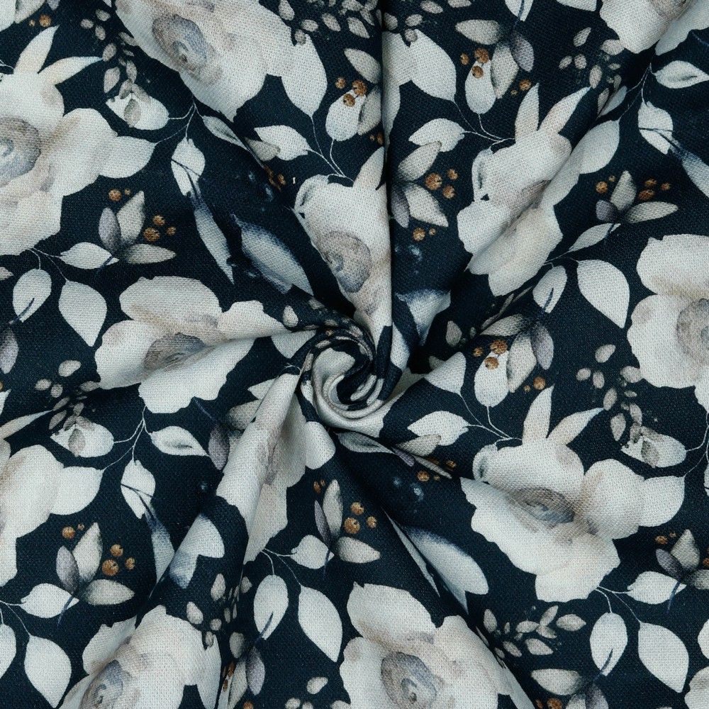 Canvas digital flowers navy
