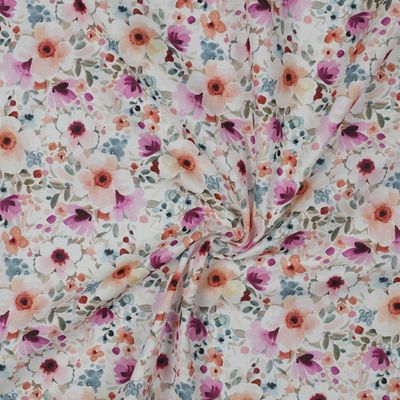 Poplin katoen digital bloemen wit/paars