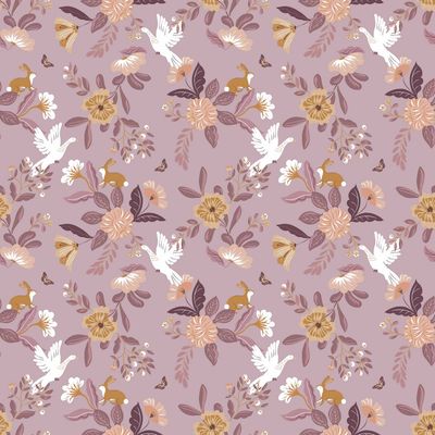 ​Poplin katoen bloemen, lila