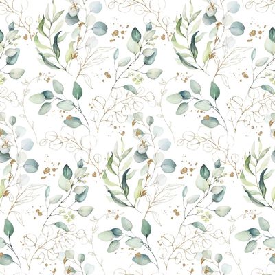Poplin katoen digital eucalyptus bladeren, wit Poplin katoen digital eucalyptus bladeren, wit