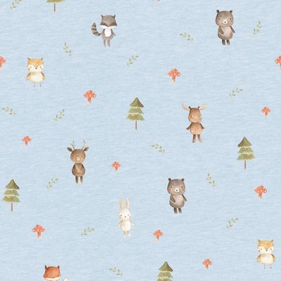 French Terry digital forest friends light blue