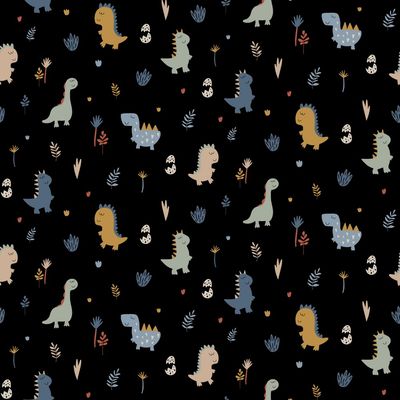 Poplin brushed katoen dino's zwart