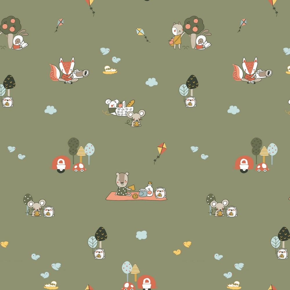 Poplin katoen picnic time moss green