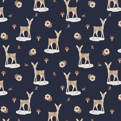 Jersey digital schattige hertjes, navy blauw Jersey digital schattige hertjes, navy blauw