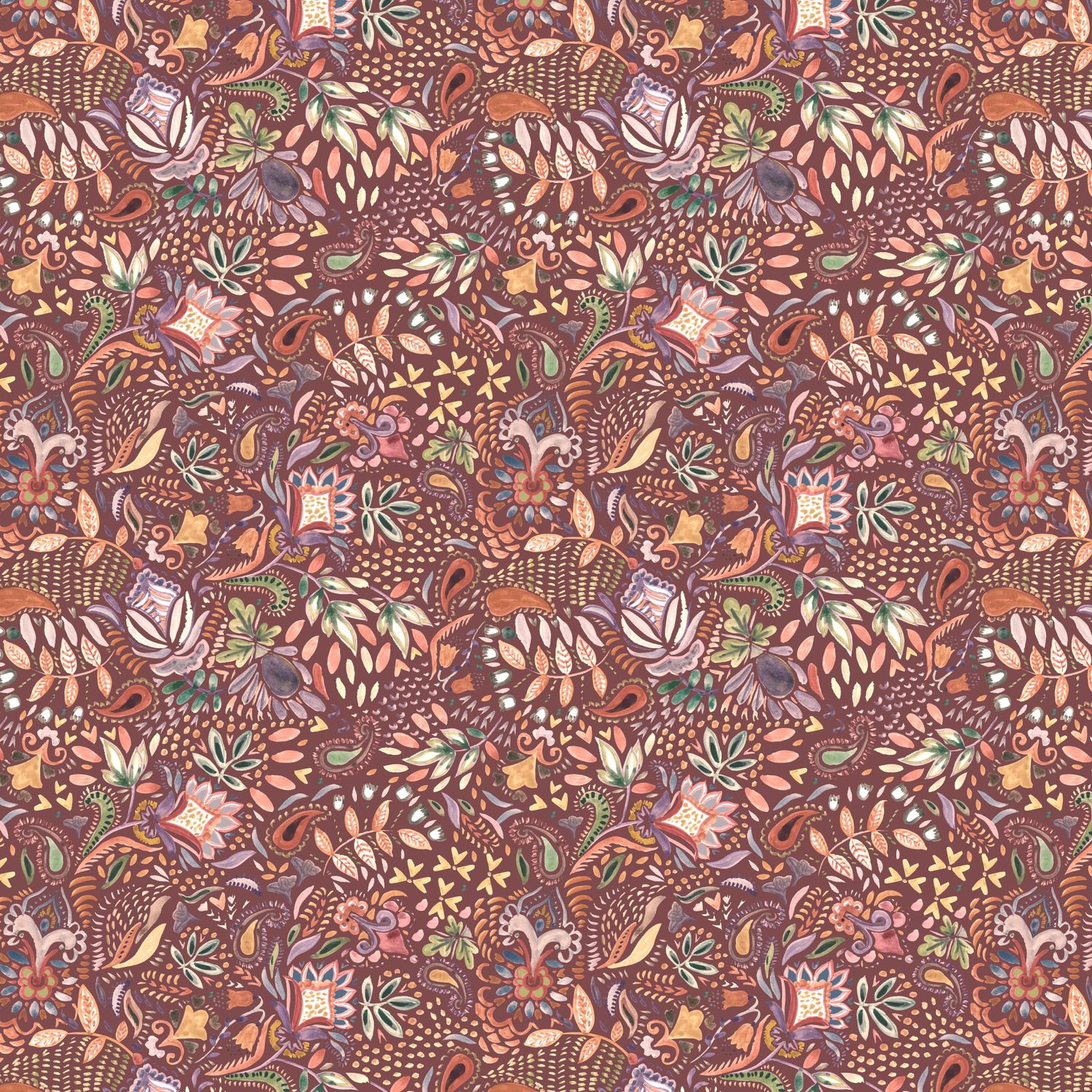 French Terry digital paisley rouge