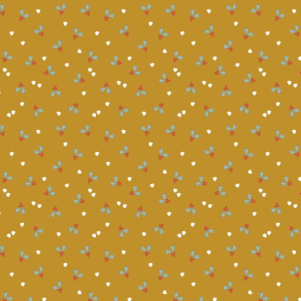 Poplin katoen hulstblaadjes, oker