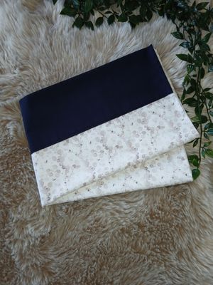 Handgemaakt Laken voor kinderwagen met sierboord : Eucalyptus/blauw.