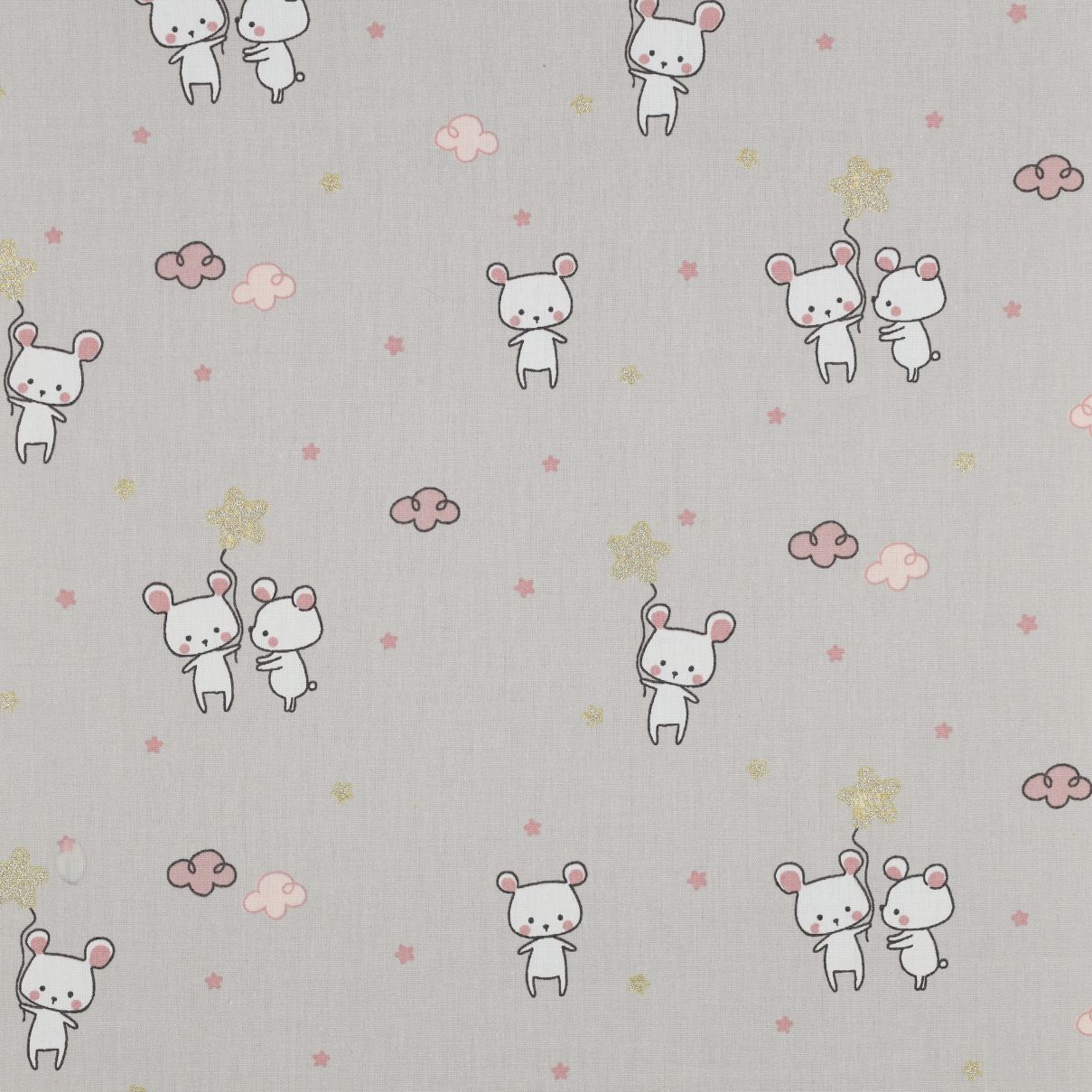 ​Poplin katoen glitter sweet mouse, kleur light grey.