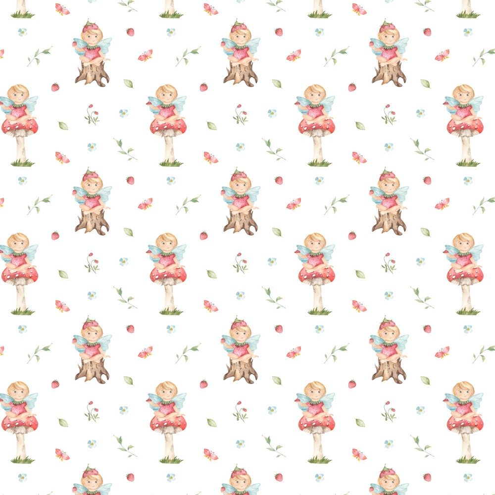 Poplin katoen digital elfjes, wit