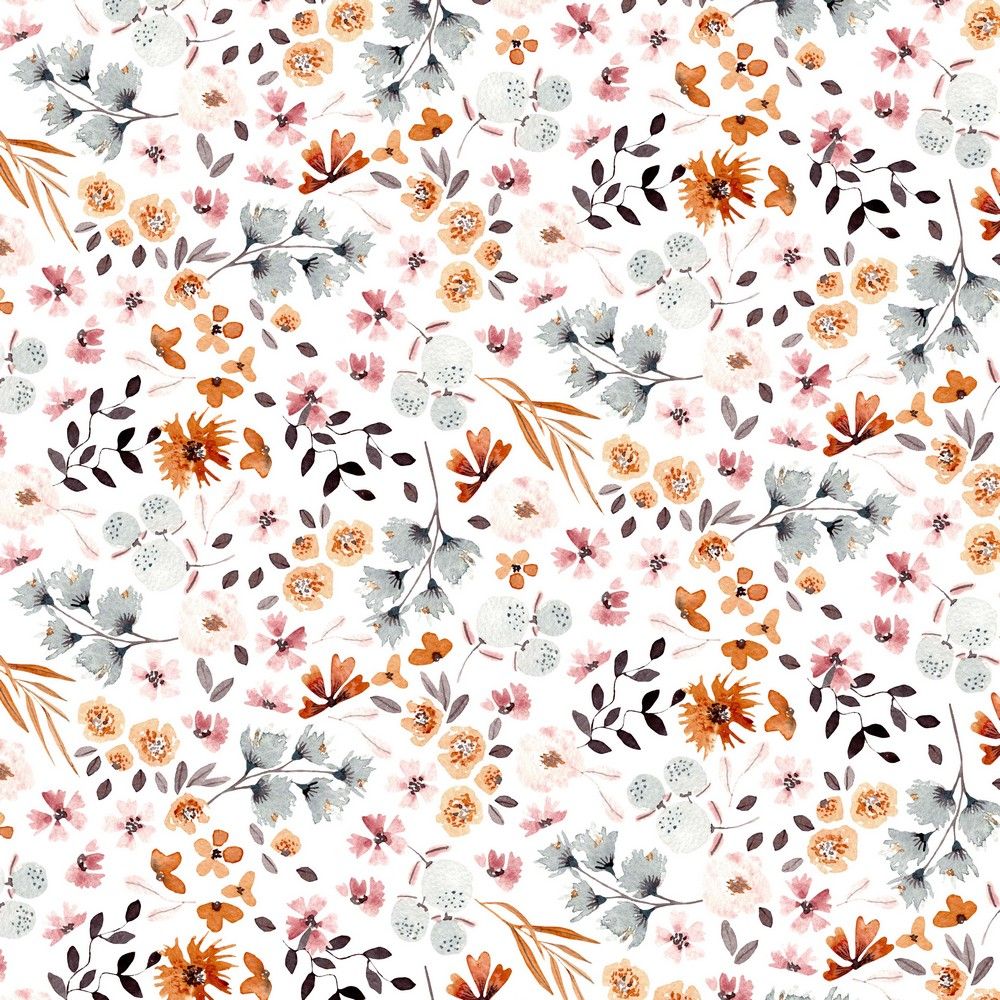 Jersey digital flowers, kleur white.