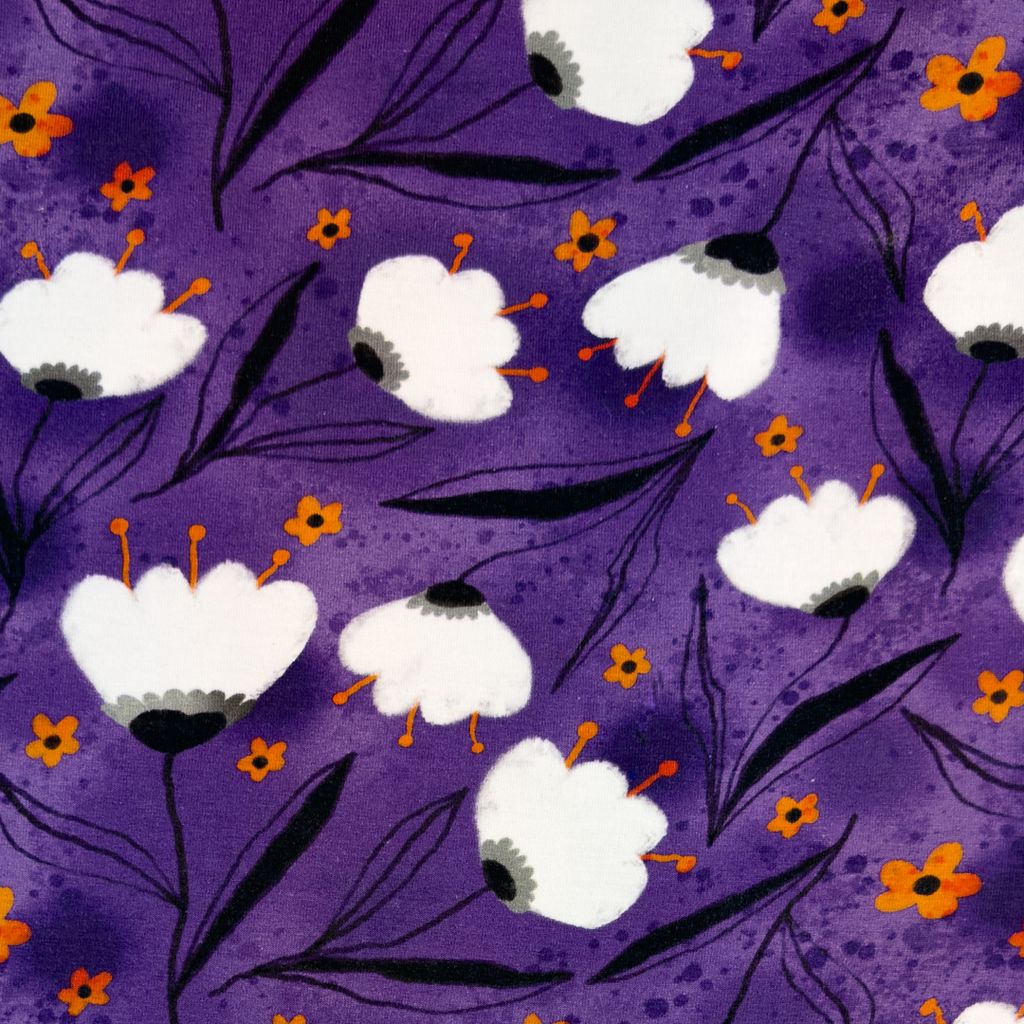 ​Jersey digital Tulpen, kleur violet.