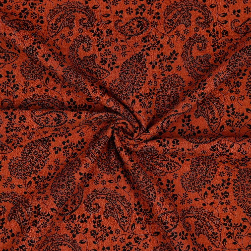 ​Double gauze paisley flowers, kleur terra cotta.